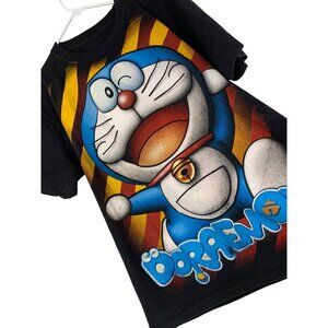 Anime Doraemon Graphic T-Shirt Black Short-Sleeve Crew Cotton Unisex